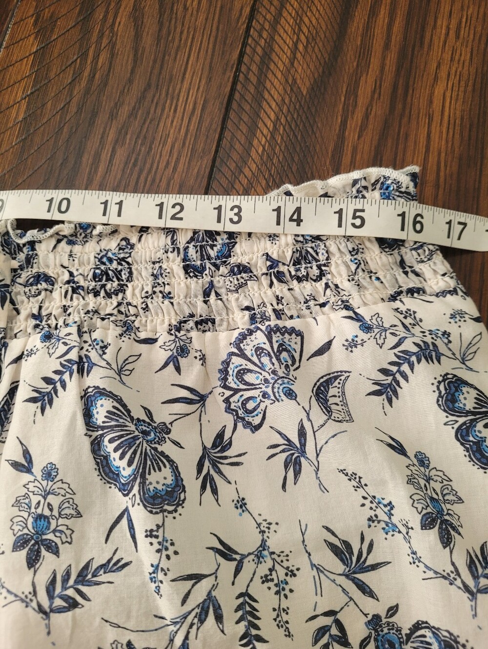 BeachLunchLounge 100% Cotton Mini Skirt Blue White Lined Size L Floral Casual - Picture 10 of 13